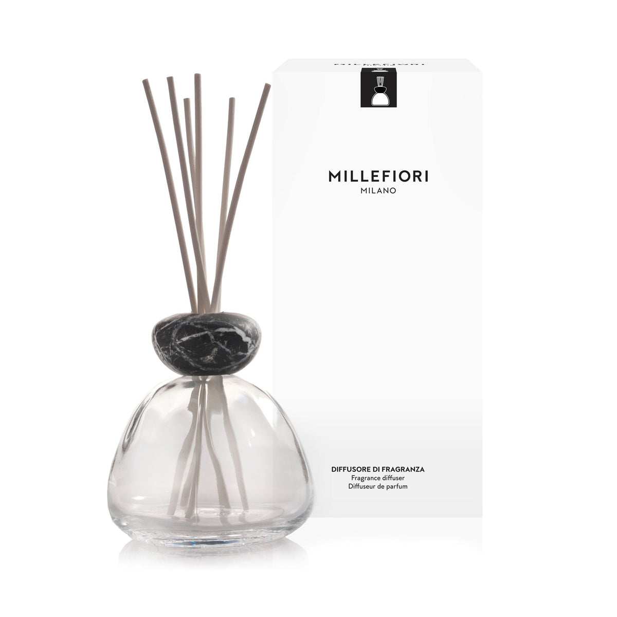 Air Design Transparent Marble Diffuser with Black Lid | Millefiori Milano
